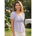 thumbnail image 4 of DARING DIVA Women's Puff Sleeve Floral Sweetheart Neck Ruffle Peplum Top XL Light Purple, 4 of 6