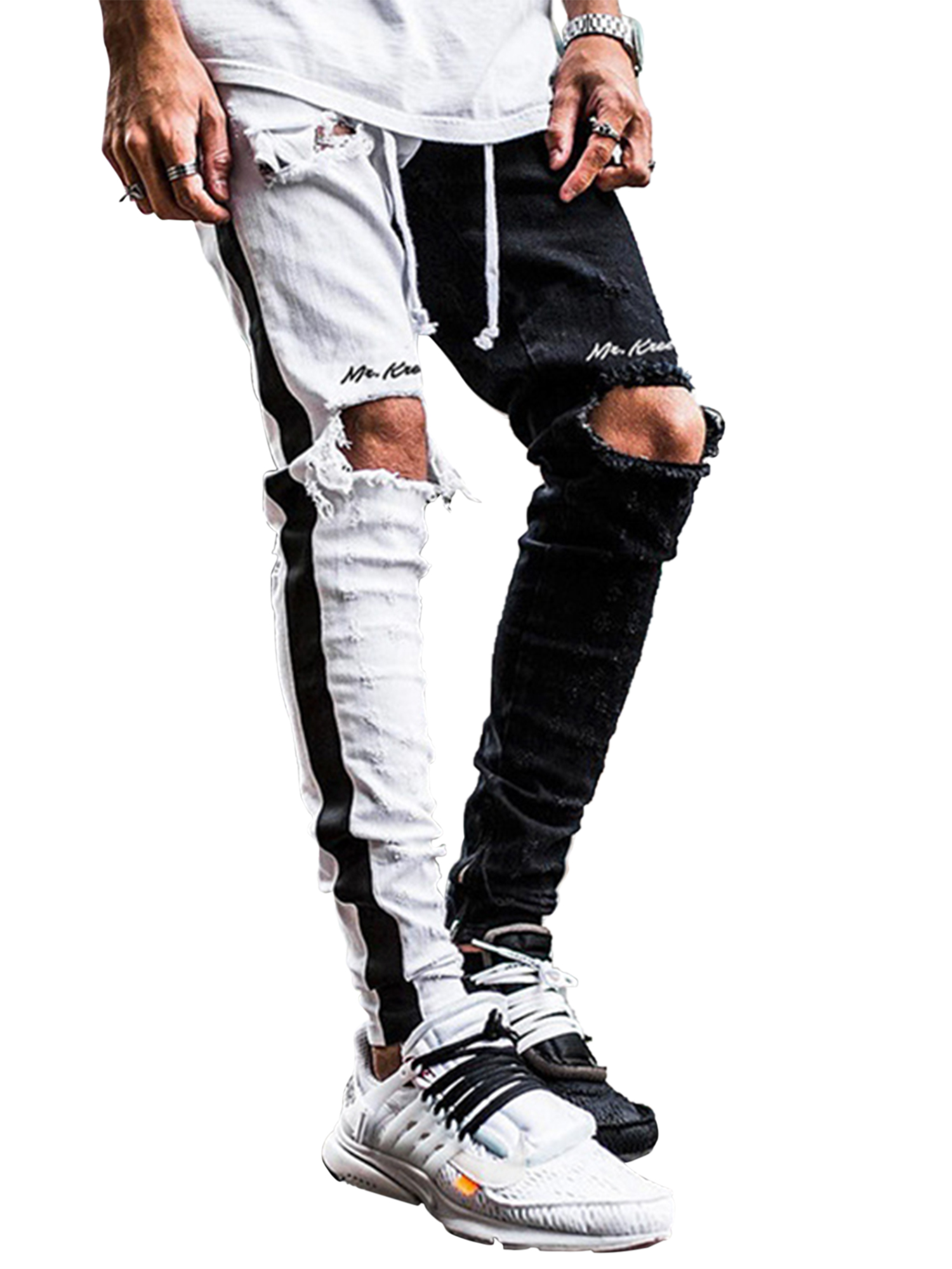 Avamo Mens Color Block Jeans Ripped 