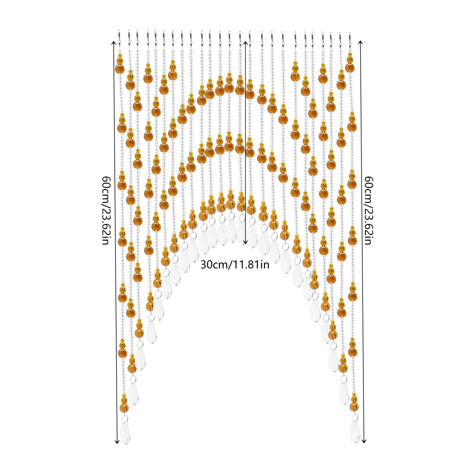 Crystal Glass Beaded Door Curtain 25-60in Adjustable Amber Clear Arched Gourd-Shaped Beads for Doorways, Windows