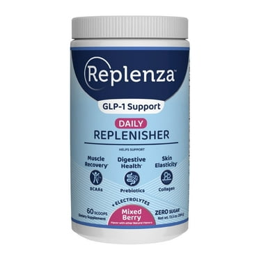 Replenza GLP-1 Support, Daily Replenisher, Supports Muscle Recovery, Digestive Health, Mixed Berry, 30 Servings