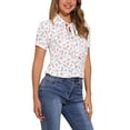 thumbnail image 4 of INSPIRE CHIC Valentine's Day Women's Retro Print Short Sleeve Bow Tie Peter Pan Collar Chiffon Blouse XS White-Floral, 4 of 6