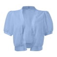 thumbnail image 4 of Riforla Women's Puff Sleeve Open Front Summer Cropped Sheer Jackets Cardigan Beach Cover Cardigan for Women Light Blue S, 4 of 9