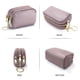 thumbnail image 4 of Monedero de cuero para mujer, monedero pequeño con 3 bolsillos con cremallera, morado, 4 of 6