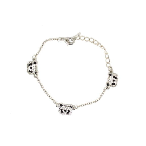 KATGI Fashion Panda Tone Black and Clear Rhinestone Paved Triple Bear Bracelet