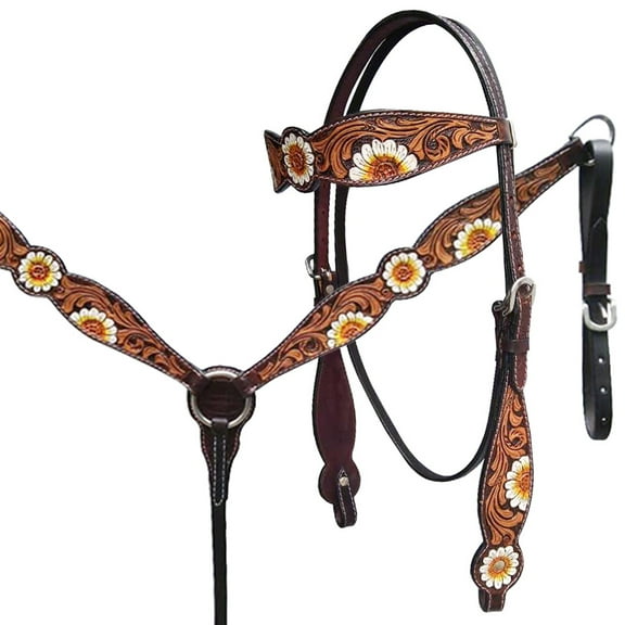 HILASON Western Horse Headstall Breast Collar Set American Leather Floral