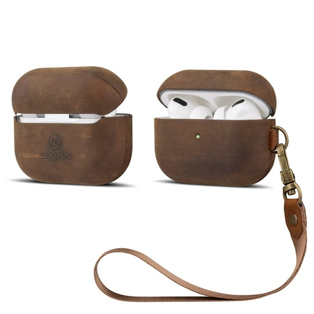Pro Leather Case Cover with Hand Strap, MAOGOAM Genuine Vintage Oil Wax Crazy Horse Cowhide Leather Cover for Airpods Pro, Handcrafted Fully-Wrapped, The LED Visible, Dark - Walmart.com