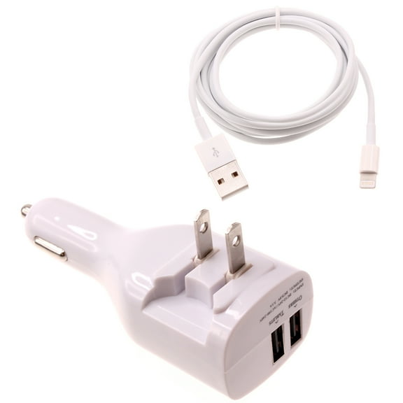 2-in-1 Car Home Charger for iPhone 14/Pro/Max/Plus - 6ft Long USB Cable Power Cord Travel Adapter Charging Wire Folding Prongs