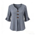 thumbnail image 5 of Hfnxid Women 3/4 Sleeve Shirts Loose Fit Ruffle Shirt Striped Button V Neck Blouses Solid Color Fall Clothes Gray L, 5 of 6