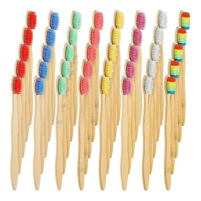 40 Pcs Soft Bristles Bamboo Toothbrush, Biodegradable Natural Bamboo Charcoal Toothbrushes, Eco Friendly Color Bristle Wood Tooth Brushes