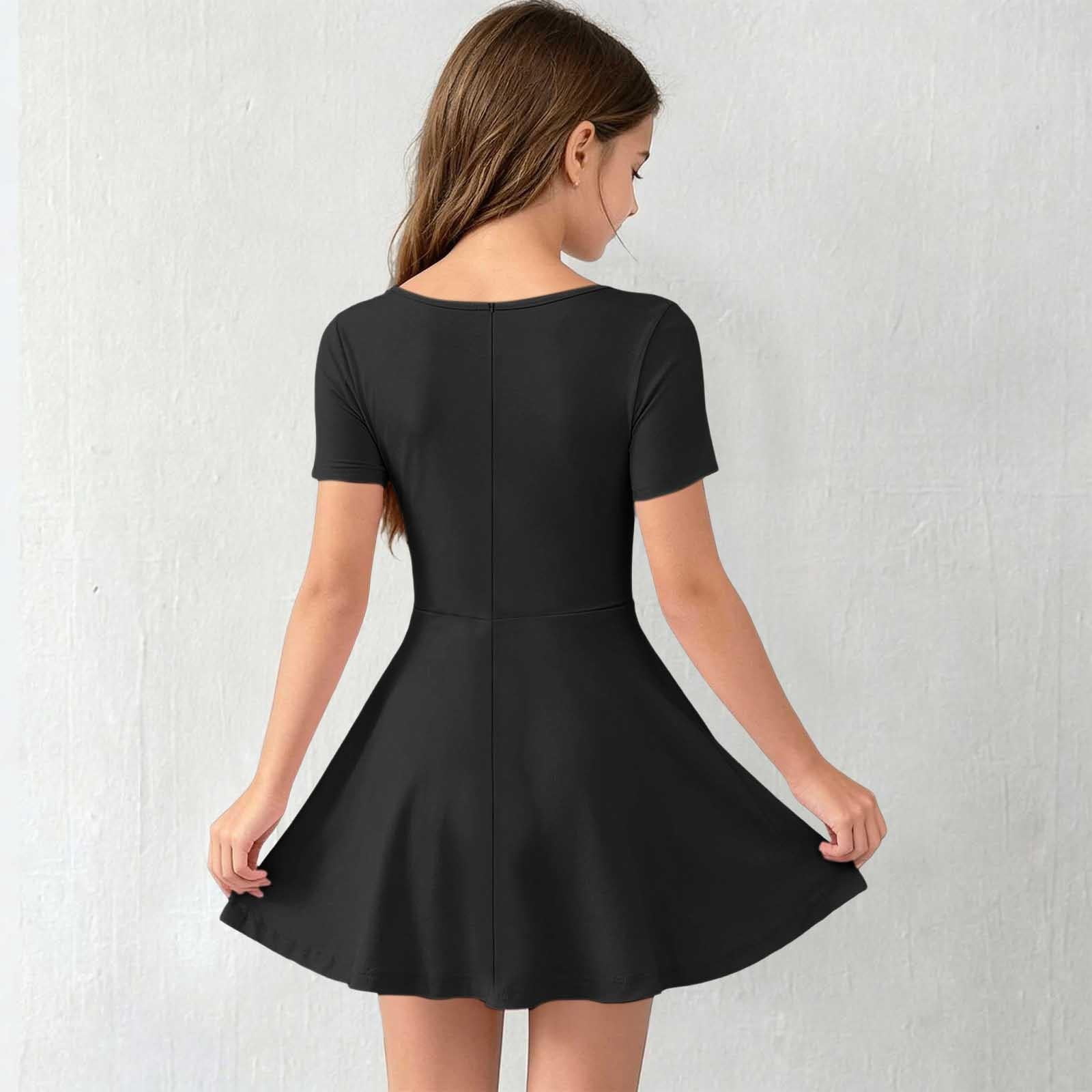 ATOGUTA Athletic Dress for Girls Black Ruffle Summer Dresses Cute Birthday Party Princess Sundress 5T-15