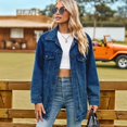 thumbnail image 6 of Jean Jackets for Women Trendy Button Down Denim Trucker Jackets Long Sleeves Frayed Hem Shacket Jacket XL, 6 of 9