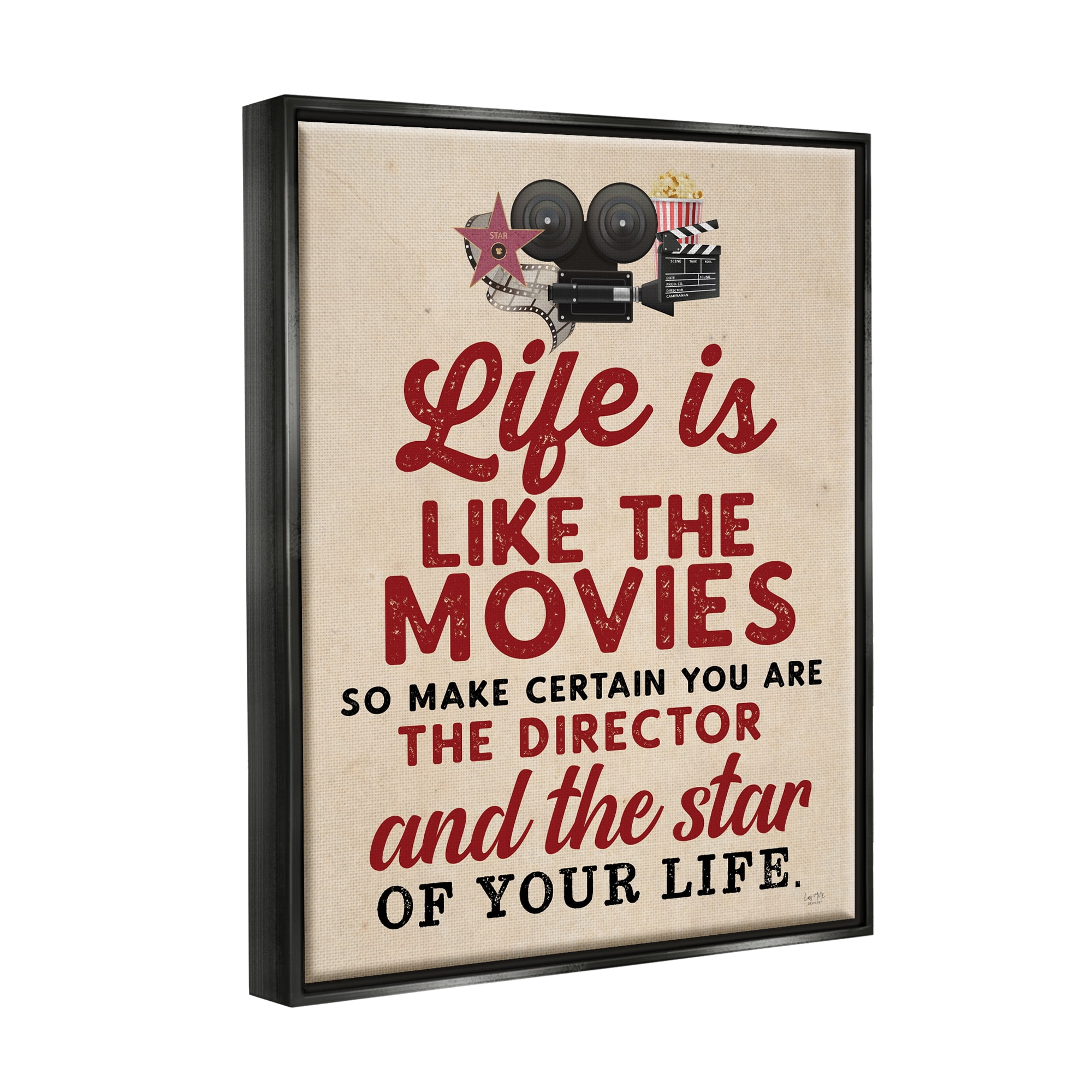 Stupell Industries Life is Like Movies Vintage Inspirational Painting Black Floater Framed Art Print Wall Art, 17 x 21