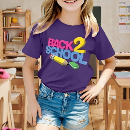 

Hbdhejl Toddler Boys Girls Shirts Kids School Season Back To School Season Printed Casual Short Sleeve Top T Shirt Purple 3-4 Years