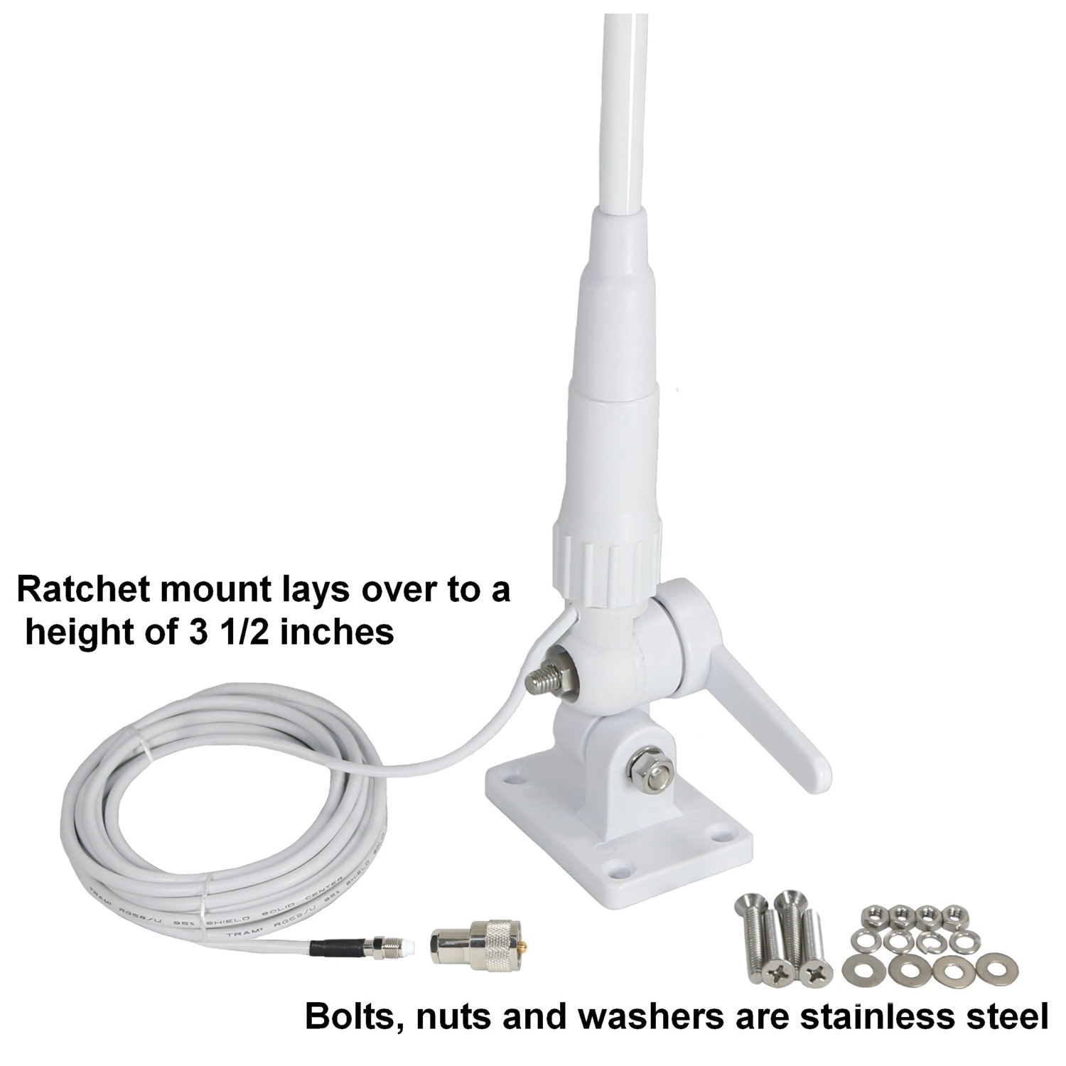 Tram 1616 5Ft VHF 3DBD Gain Marine Antenna With Cable Built-In To Ratchet Mount - image 5 of 5