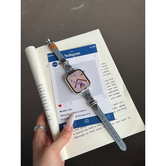 Puppy Decorative Denim Strap, 38mm 40mm 41mm 42mm 44mm 45mm Unisex Bands,Apple Watch Strap for Series SE 1-9
