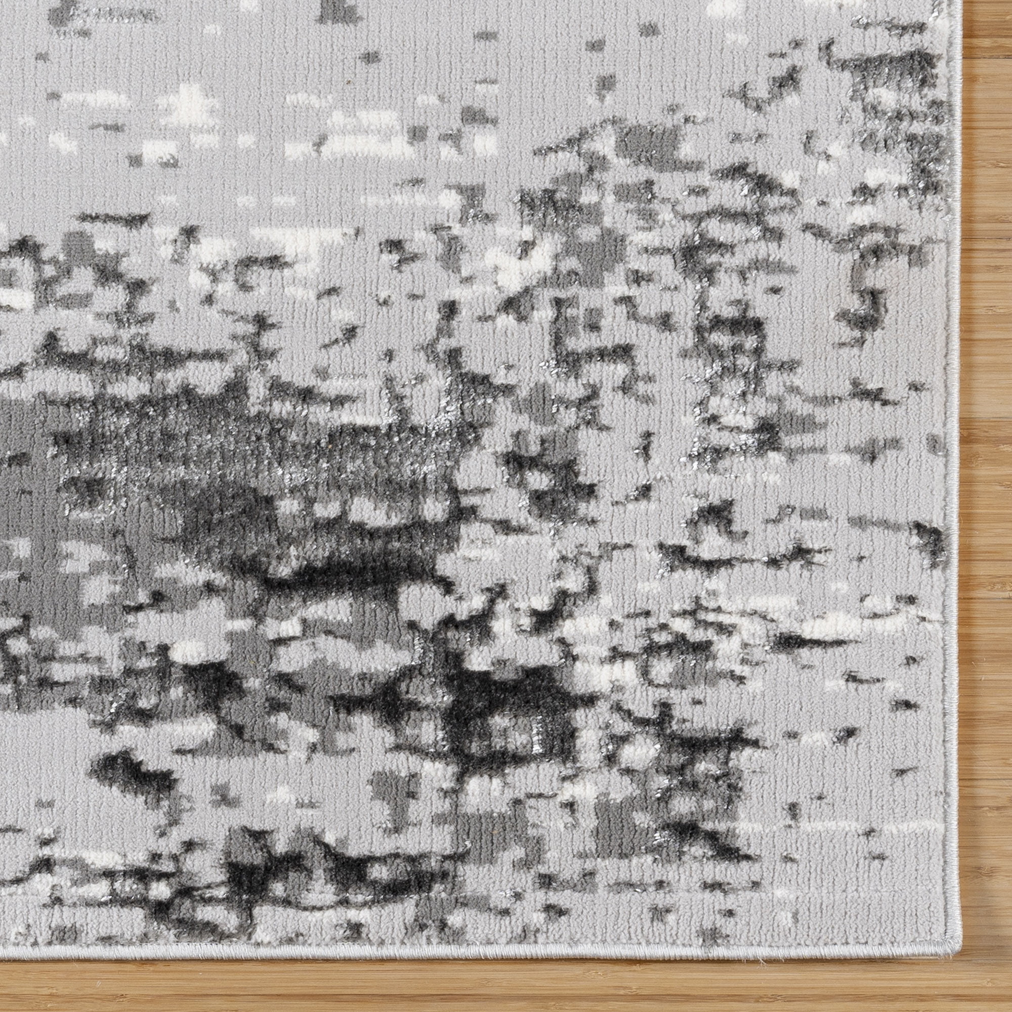 Gertmenian Braga Tiaga Modern Abstract Glam Grey Plush Polypropylene Area Rug, 6' x 9'