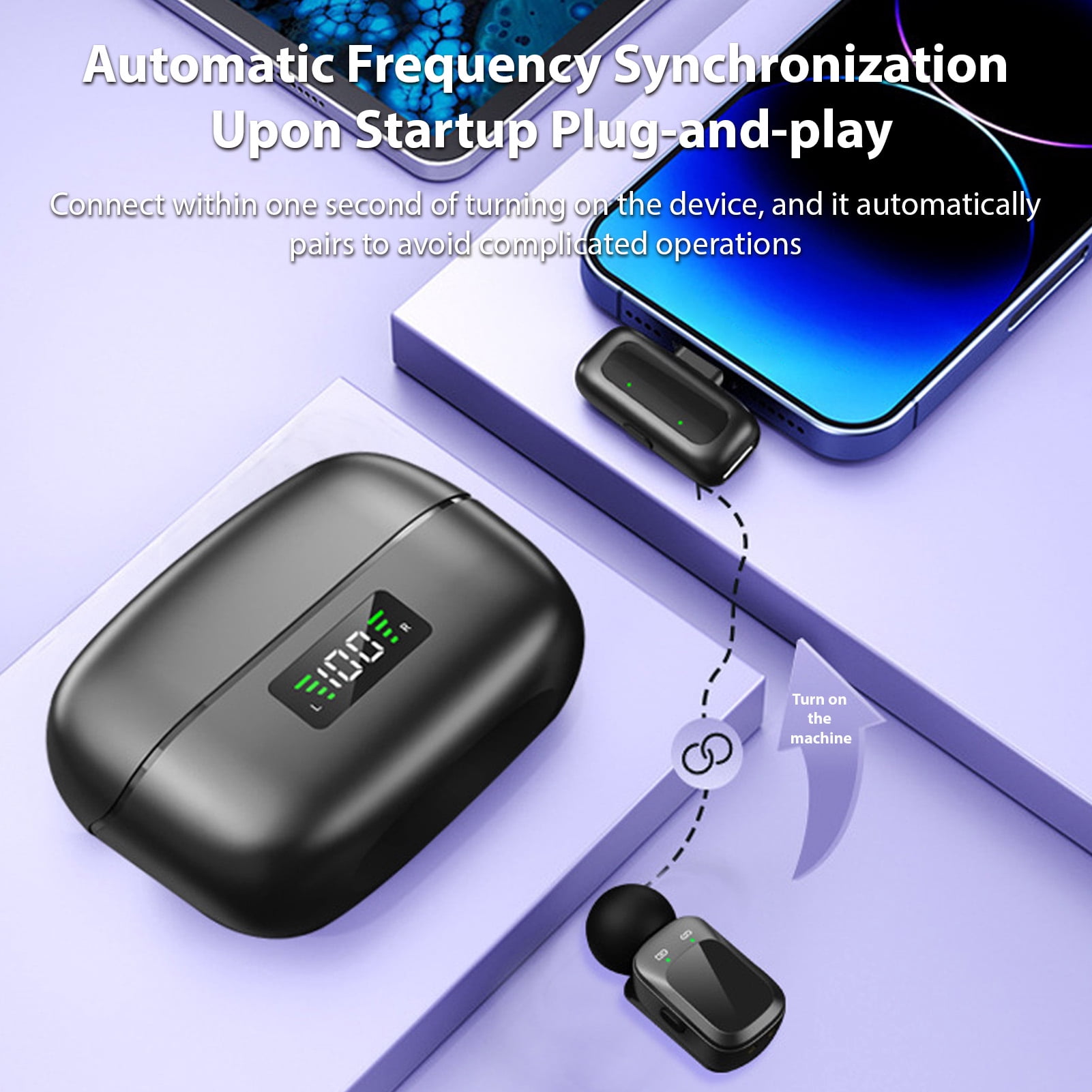 Riousery Wireless Lavalier Microphone System Noise Reduction 2.4G Transmission Plug and Play Collar Clip Mic with Charging Case for Phones Computers Cameras, Black