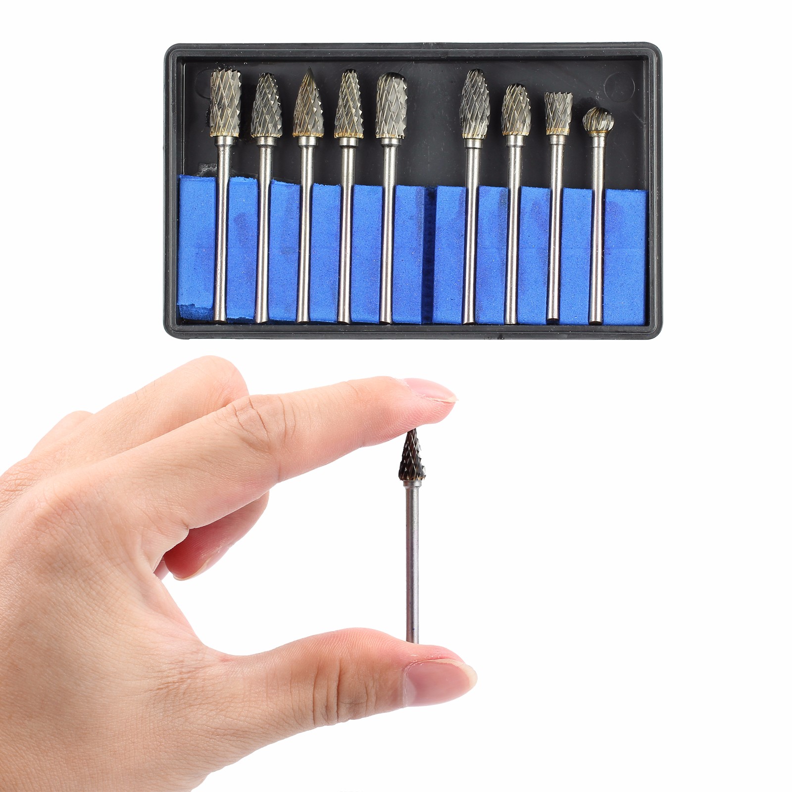 10pcs 1//8/" Tungsten Carbide Burr Rotary Drill Bits Tools Cutter Files Set Shank