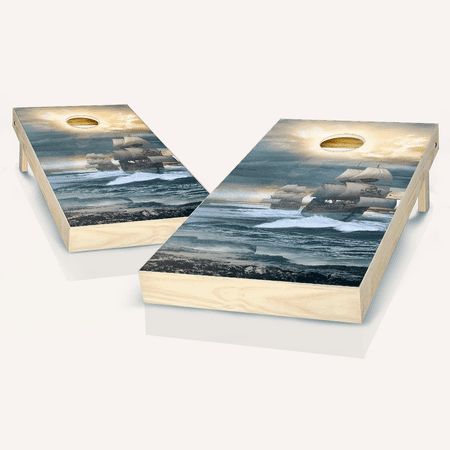 Skip's Garage Pirate Ship Solid Wood Cornhole Board Set