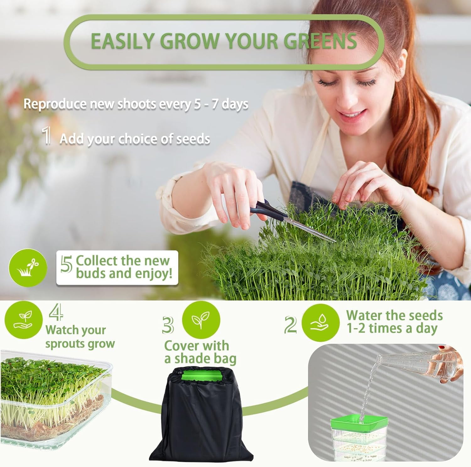 4-Tier Seed Sprouting Kit with Drain Holes and Tray Upgrade Stackable Microgreens Fresh Organic Bean Sprouter Tray Ripple Soil-Free for Beans Alfalfa Seeds
