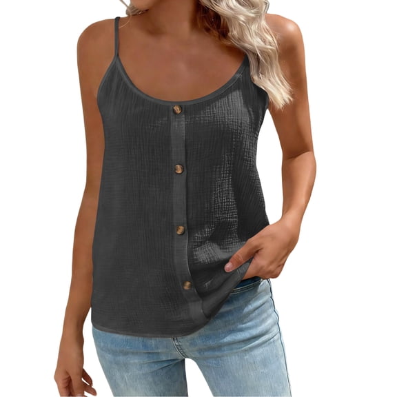 JULMCOMO Tank Tops for Women Scoop Neck Adjustable Spaghetti Strap Casual Loose Fit Camisole Tops Sleeveless Summer Button Down Shirts Black 2XL