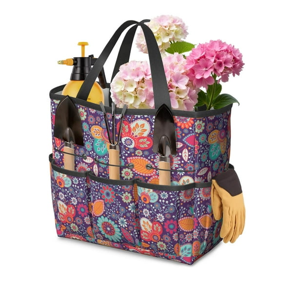 Custom Garden Tools Bag, Water-proof Floral Oxford Garden Tote Home Organizer Gardening Tool Bag Kit Holder with 8 Pockets for Indoor and Outdoor Gardening
