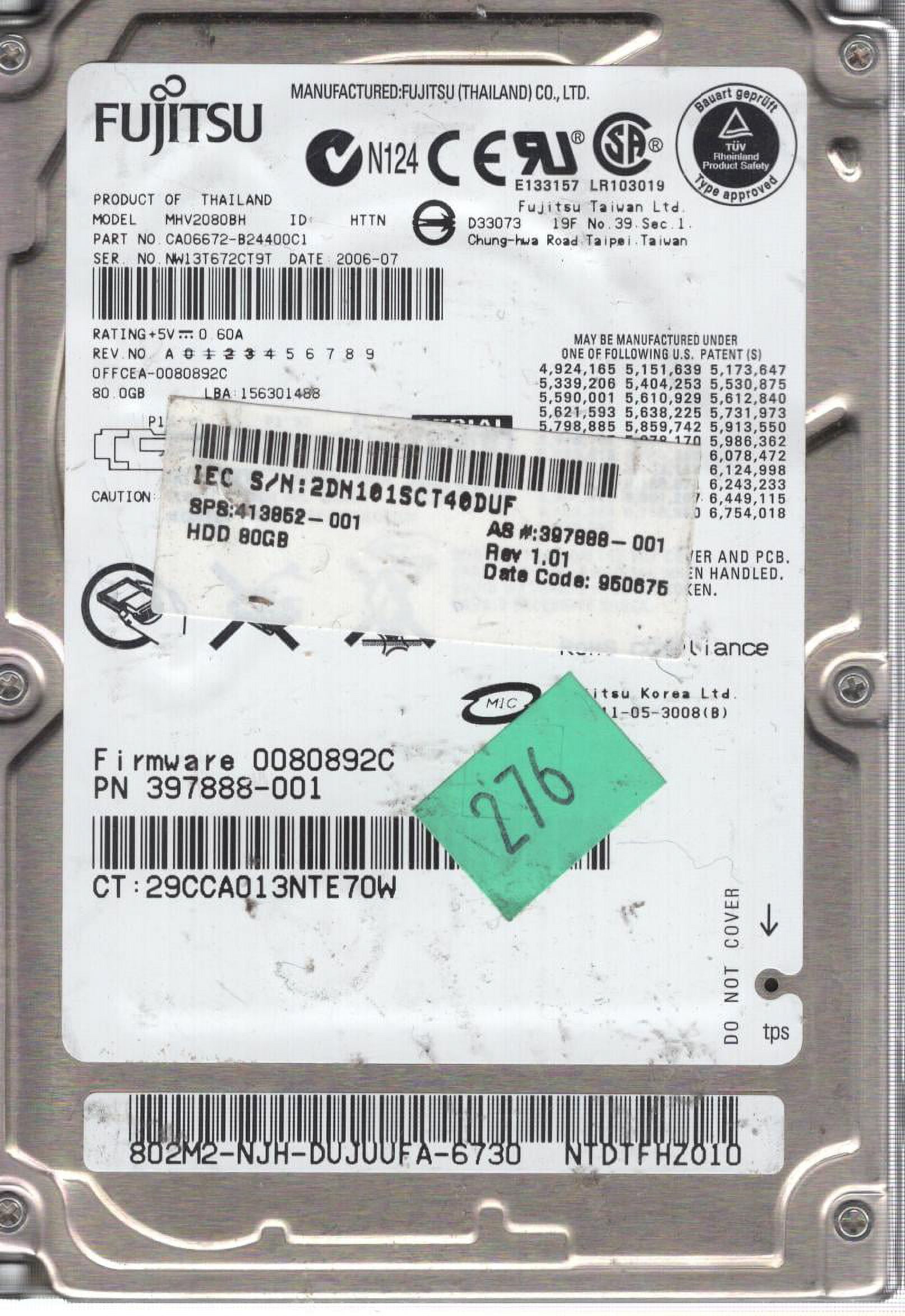 MHV2080BH Fujitsu MHV2080BH FUJITSU MHV2080BH 並行輸入品 Fujitsu MHV2080BH CA06672-B213000L Hard Drive 2.5\" 80GB SATA