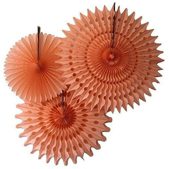 Hanging Peach Tissue Fan Decorations, Set of 3 (21 inch, 18 inch, 13 inch) by Devra Party
