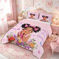 thumbnail image 3 of meiyoeat Cartoon Black Girl Full Size Comforter Sets 3-Piece,Floral Butterfly Pattern Bedding Comforter Set,Pink Black,Grey Reversible,1 Comforter and 2 Pillowcases, 3 of 6