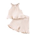 thumbnail image 1 of Short Sleeveless Top and Short Pants Set for Kids, Polyester Spandex Blend, Round Neck, Elastic Waist, Ruffle Hem, Solid Color, for Boys and Girls, 1 of 9