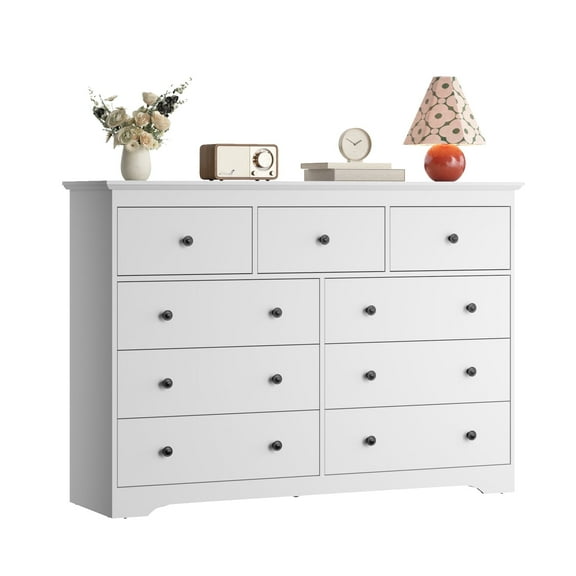YouTrend 55.1" Wide Dresser for Bedroom, 9 Drawer Dresser with Large Drawers, Dresser for TVs Up to 65",White