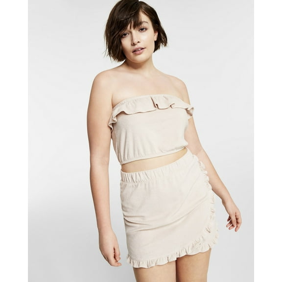 Bar III Women's Terry Ruffled Tube Top Naturally Nude (S, Naturally Nude)