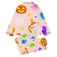 thumbnail image 4 of Afdoent Girls Pajamas Set Halloween Pumpkin Ghost Print Sleepwear Long Sleeve Jammies Button-Down Nightwear Loungewear Comfortable For Kids Holiday 7-8 Years, 4 of 5