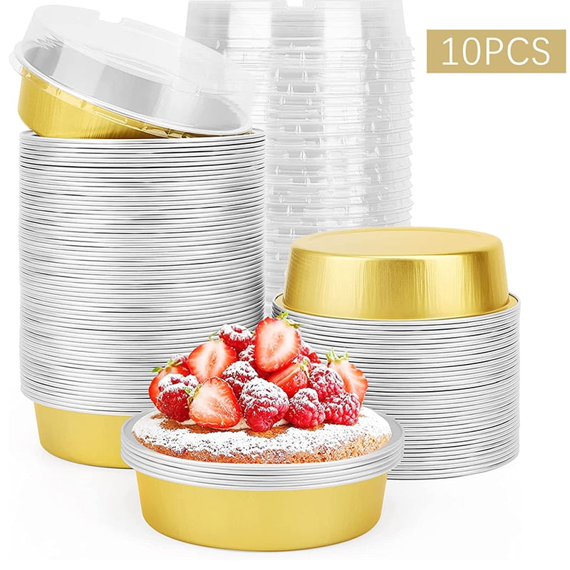 Nyidpsz 50PCS 5.5oz Foil Cupcake Liners with Lids Heat Resistant Aluminum  Cake Cups Portable Foil Baking Cups Aluminum Muffin Liners