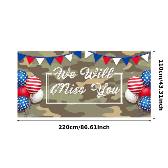 Camouflage Design We Will Miss You Red White Blue Banners Farewell Celebration Durable for Military Events Party Decoration