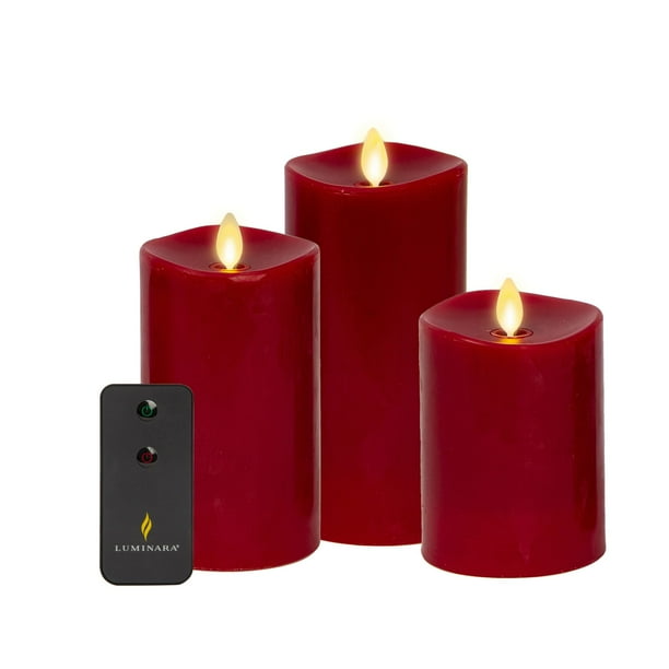 Velas LED sin llama Luminara Burgundy, juego de 3 con mando a distancia