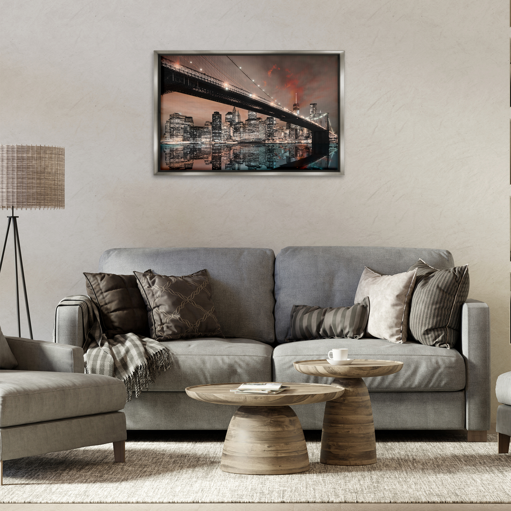 Stupell Industries Bridge Cityscape View Scenery Photography Gray Floater Framed Art Print Wall Art, 31 x 21
