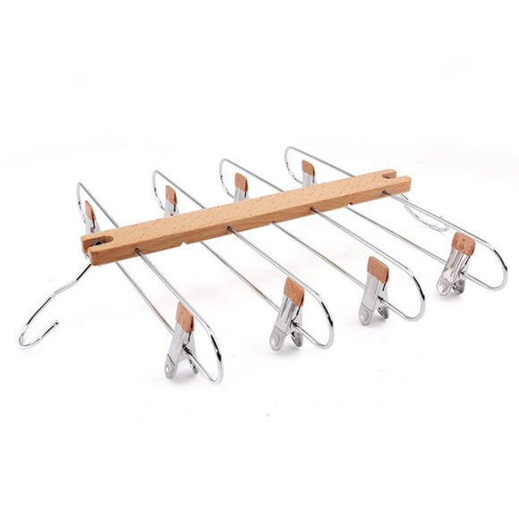 Solid Wood Clothes Hanger with Clips Space Saving Pants Hangers for Home Hotels Dorms Malls