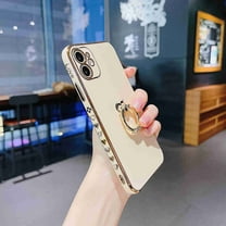 Dteck for iPhone 13 Pro Max Case with Ring Holder Stand Luxury Love Heart Plating Phone Cover Heart Kickstand Protective Slim Case for Women,Pink