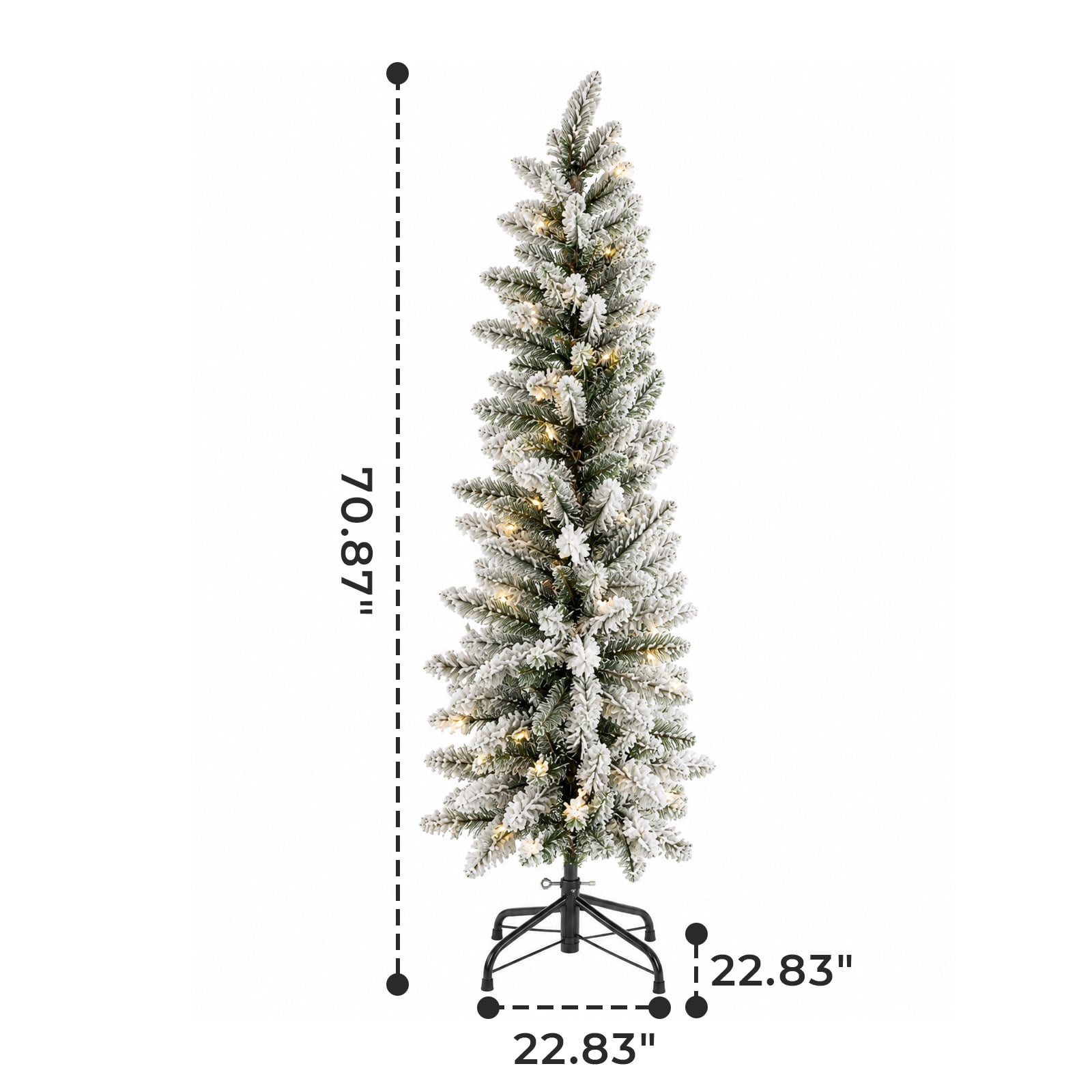 Alvantor Pre-Lit Flocked Pencil Christmas Tree with 8 Modes, White, 6FT