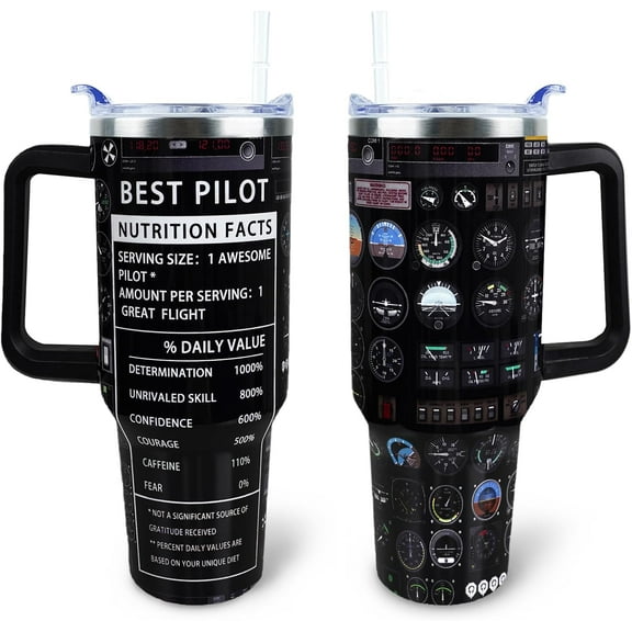 Best Pilot Tumbler 40 oz Tumbler with Handle and Straw Lid Leak Proof - Cool Gifts for Pilots Travel Coffee Mug Insulated for Hot Cold Ice - Best Pilot Gifts for Aviation Lovers Men Dad Fathers Day