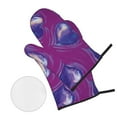 thumbnail image 2 of LNWH Oven Mitts, Oven Mitts and Pot Holders Set, Outdoor BBQ Mitts Heat Resistant Cooking, Purple Love Pattern Pattern, 2 of 8