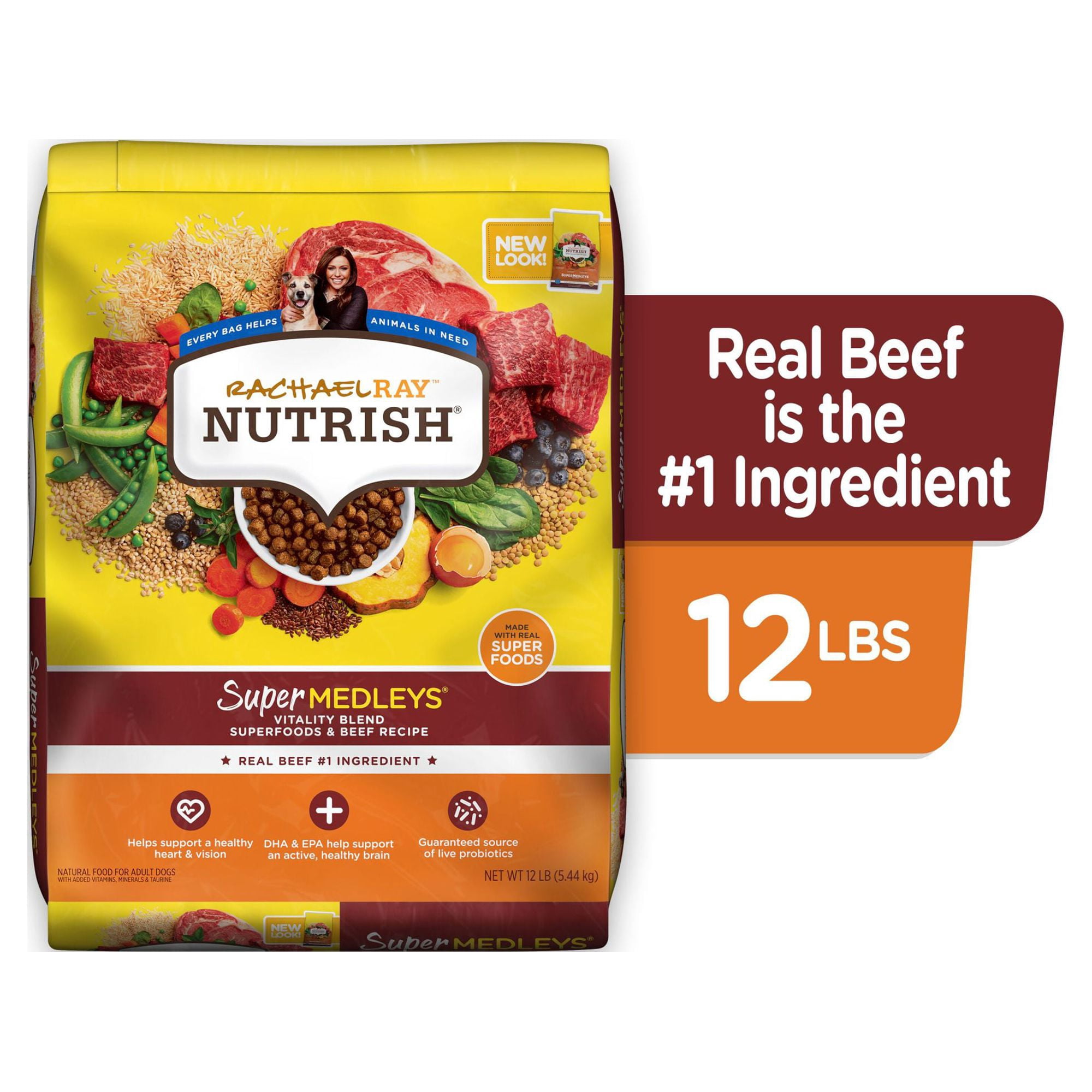 Rachael Ray Nutrish SuperMedleys Vitality Blend Superfoods & Beef Recipe, Dry Dog Food, 12 lb (Packaging May Vary)