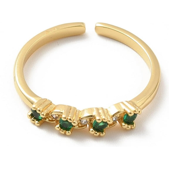 1Pcs Real 18K Gold Plated Rings Cubic Zirconia Flat Round Open Rings Brass Jewelry for Women Green US Size 6 1/2(16.9mm)