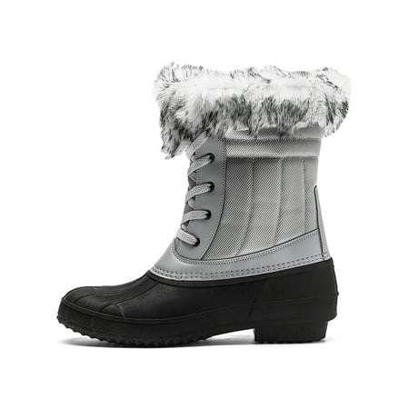 

Zodanni Womens Warm Snow Boot Work Anti-slip Lace Up Comfort Waterproof Duck Boots Grey 4.5