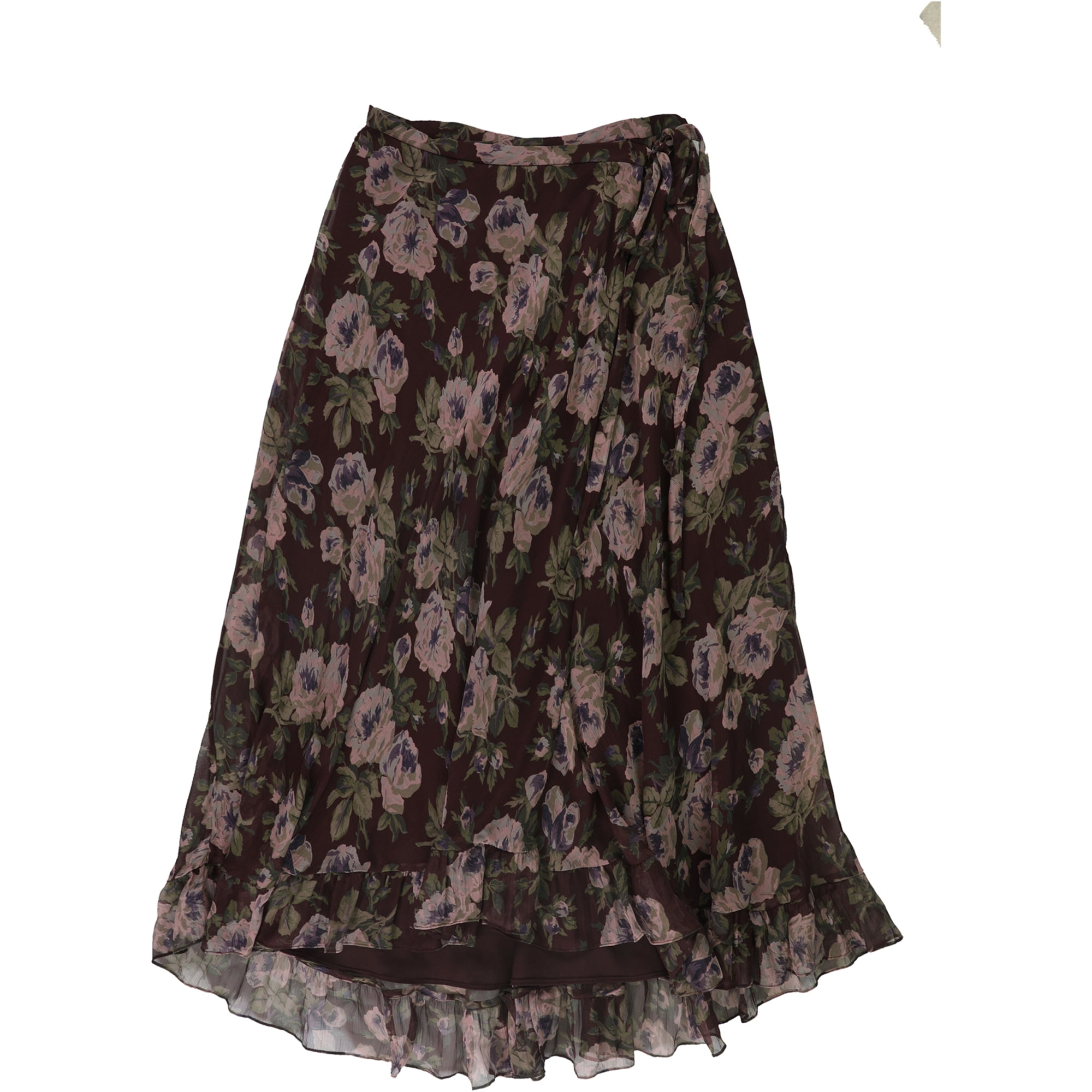 Ralph Lauren Womens Silk Wrap Floral Print Maxi Skirt, Brown, 4 -  