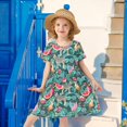 thumbnail image 6 of FORMRS Girls Short Sleeve Dress Summer Casual Round Neck A-line Beach Sundress, Sizes 2T-8T, Green Tropical Pattern, 6 of 8