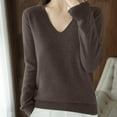 thumbnail image 4 of Sevevn Women's Solid Color Knitted Sweater Long Sleeved V-Neck Fashionable Top Brown XL Early Access Deals, 4 of 7