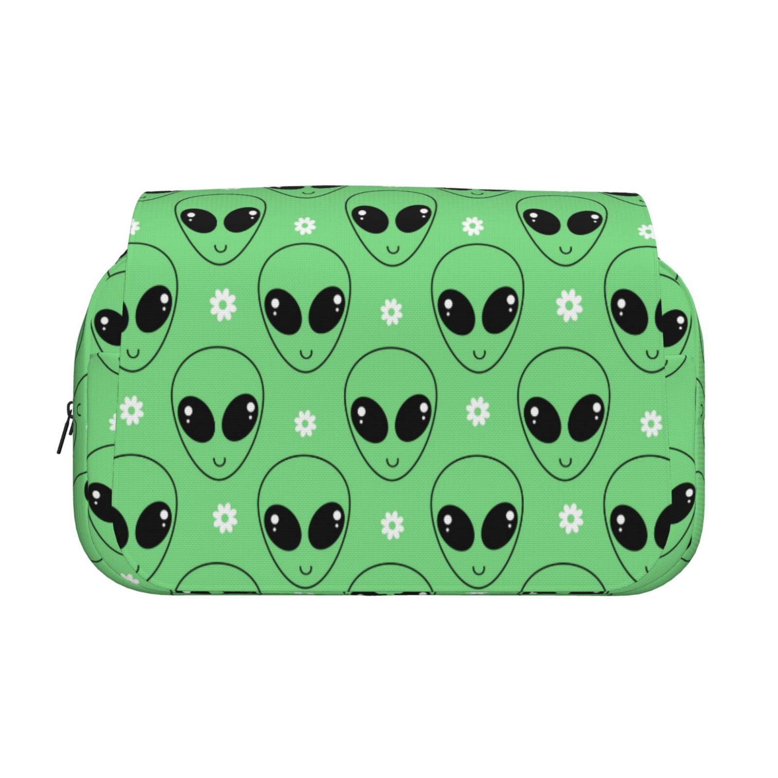 Rateoe alien cartoons Pattern Double Clamshell Pen Case, Storage Organizer with Two Zipper Compartments– Holds Up to 50 Pencils & Pens