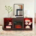thumbnail image 2 of Fireplace TV Stand w/LED Lights, TV Stands for 65 Inch TV with Large Storage, Entertainment Center Media Console with Fireplace, 7-color Light, 3-level Adjustable 3D Flame, Power Outlet, 2 of 11